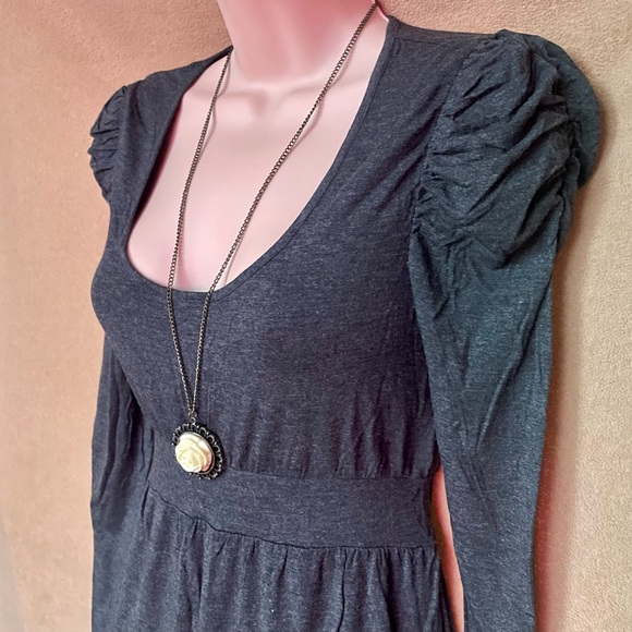 Cute puff sleeve high waist mini dress in grey fits Size Small - Picture 2 of 3